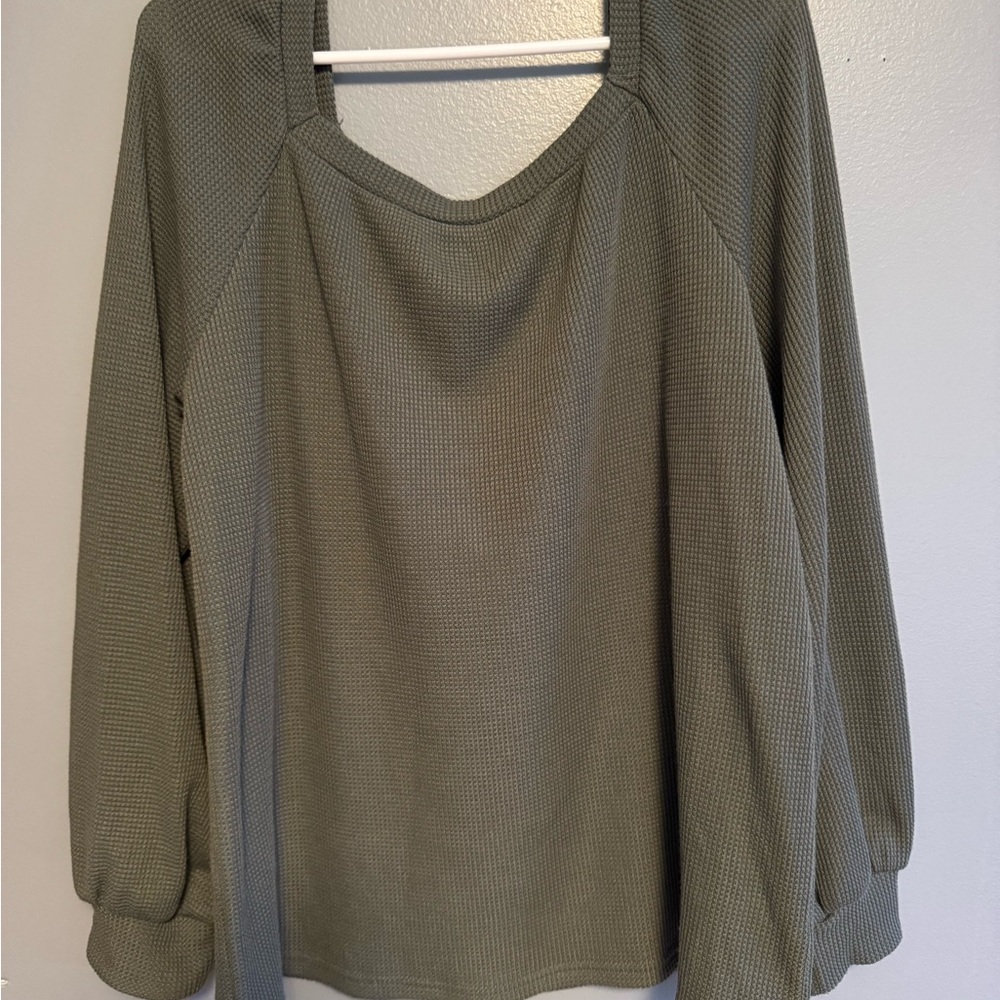 Waffle Knit Olive Green Women's Top Size XL
